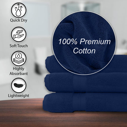 KAHAF COLLECTION navy towel in bathroom scene conveys spa-like softness and easy care.