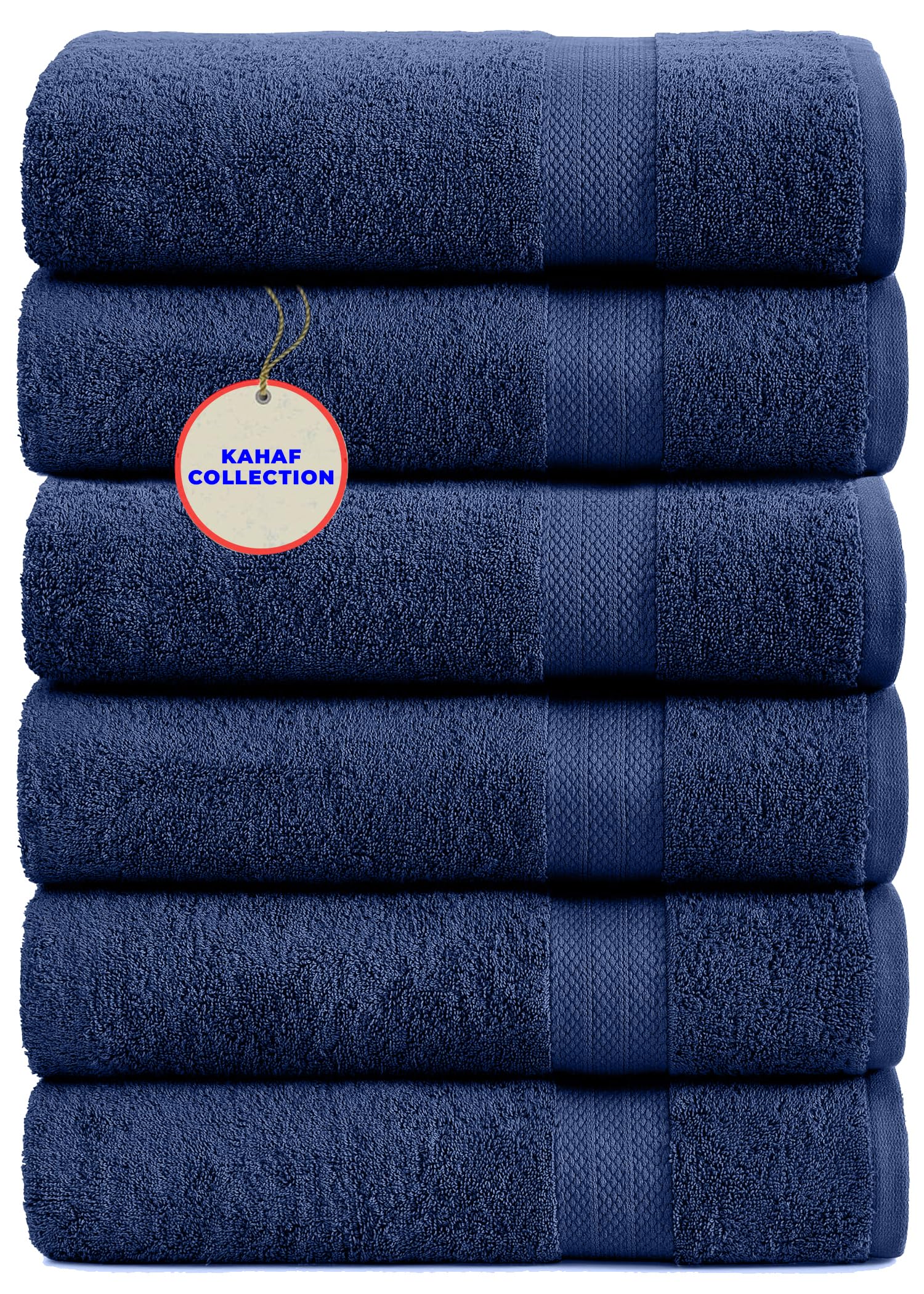 KAHAF COLLECTION navy towel texture closeup showing plush softness and quick-dry fibers.