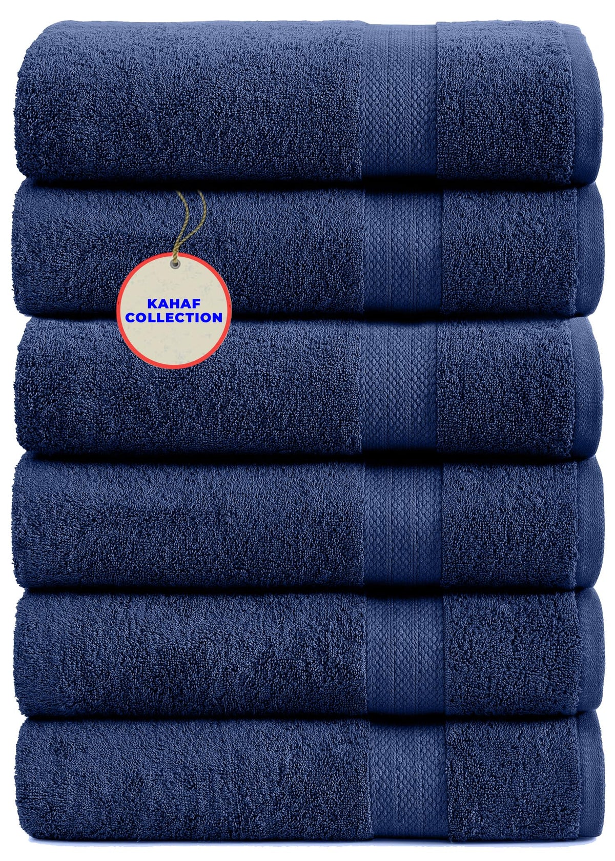 KAHAF COLLECTION navy towel texture closeup showing plush softness and quick-dry fibers.