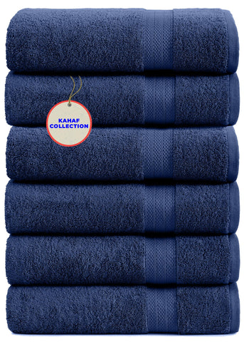 KAHAF COLLECTION navy towel texture closeup showing plush softness and quick-dry fibers.