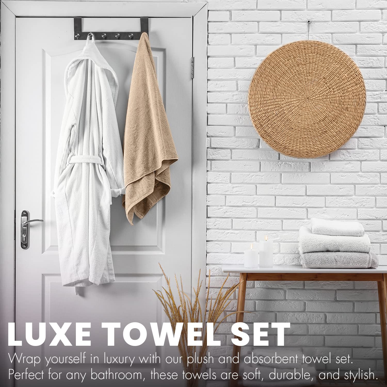 KAHAF Collection 27x54 inch towels provide generous coverage and quick drying.