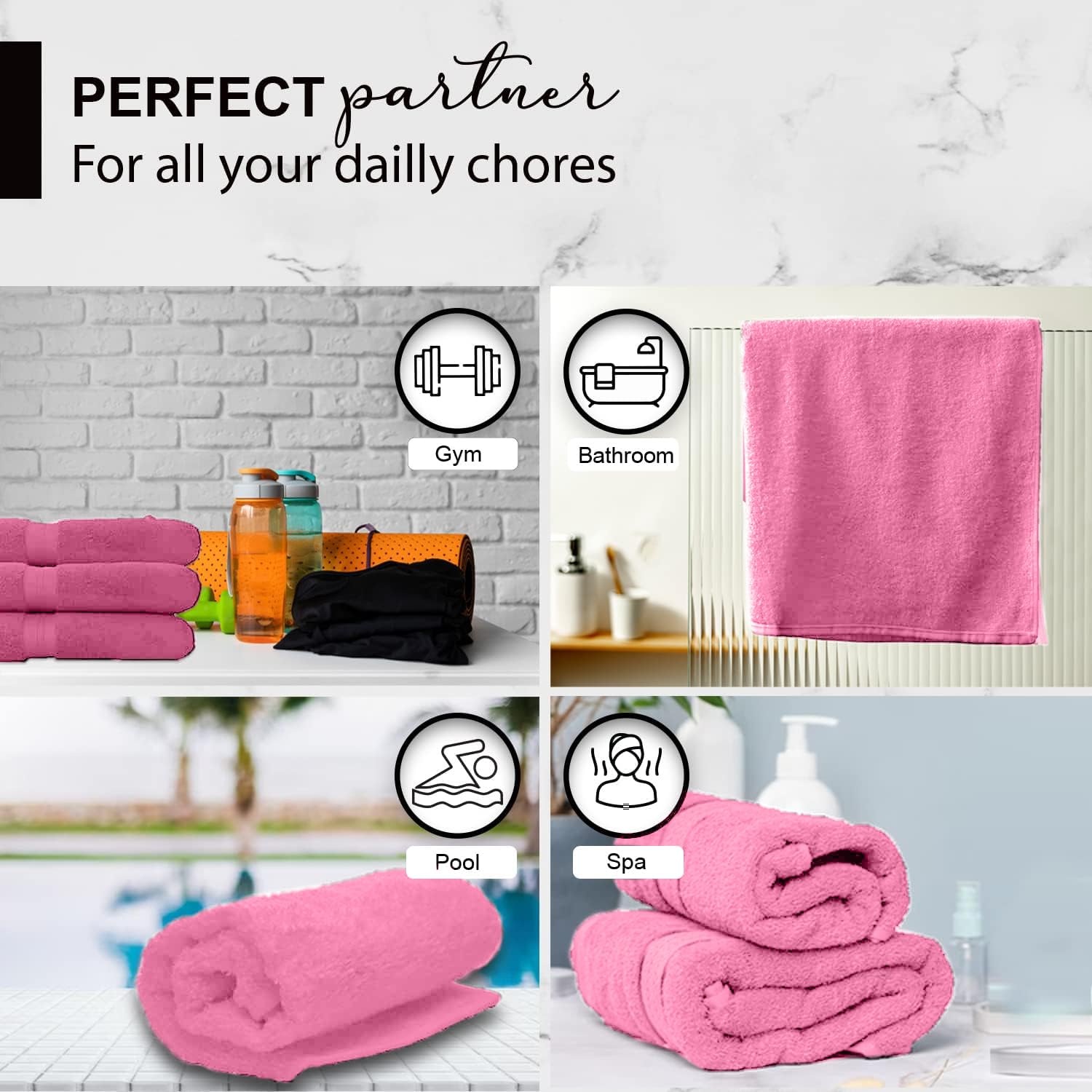 KAHAF COLLECTION pink towels enhance bathroom aesthetics with everyday usability.