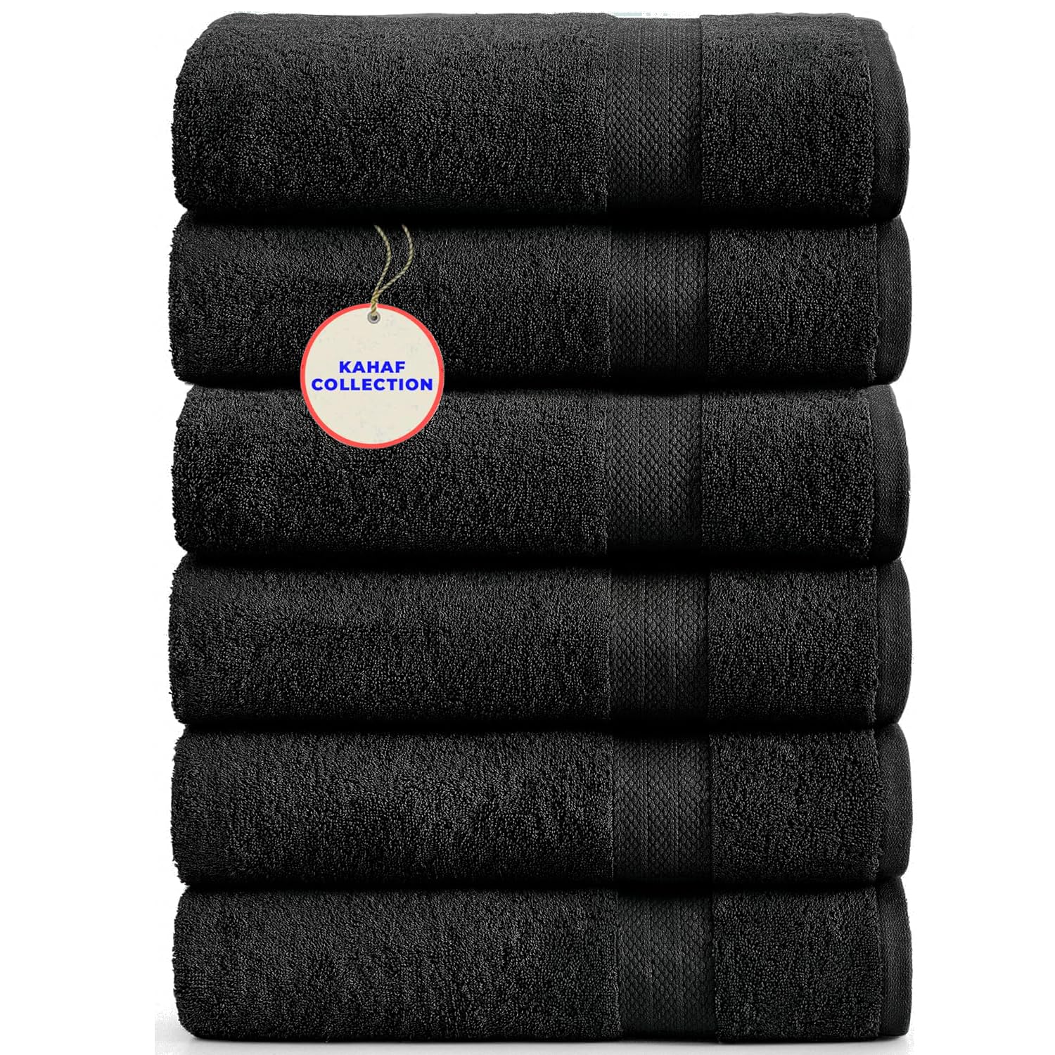 KAHAF COLLECTION 24x48 black towel pack of 6, plush and absorbent.