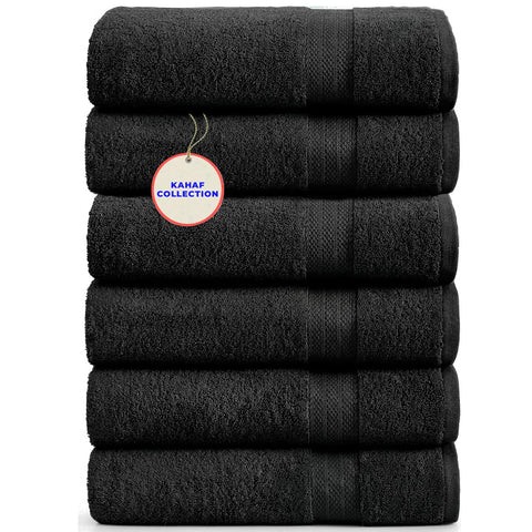 KAHAF COLLECTION 24x48 black towel pack of 6, plush and absorbent.