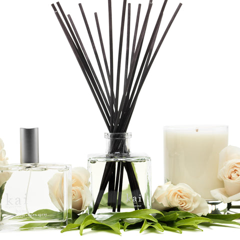Kai gardenia diffuser in living room creates serene, inviting atmosphere.
