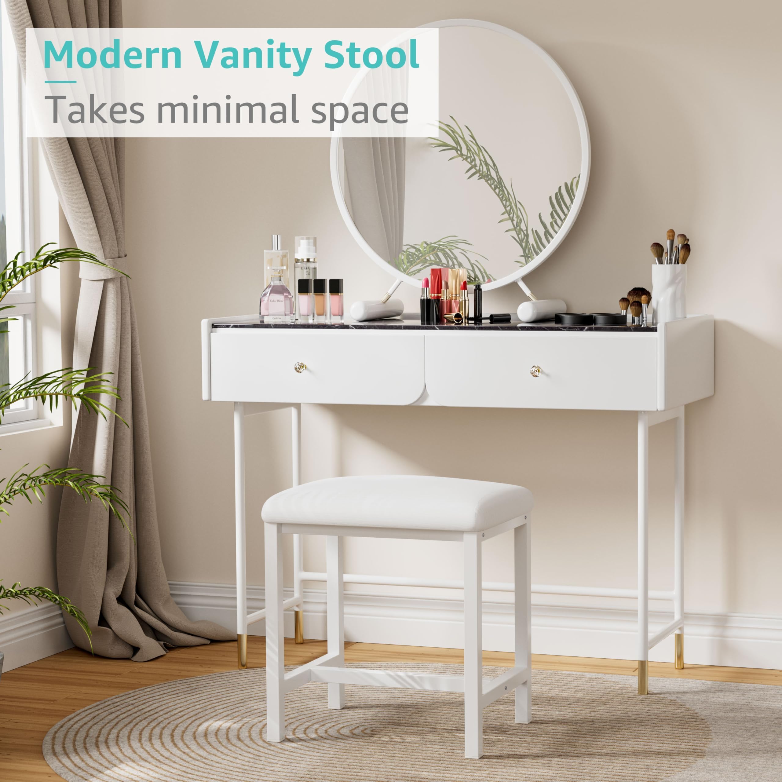 Kai-ROAD vanity stool showing non-slip feet protecting floors.
