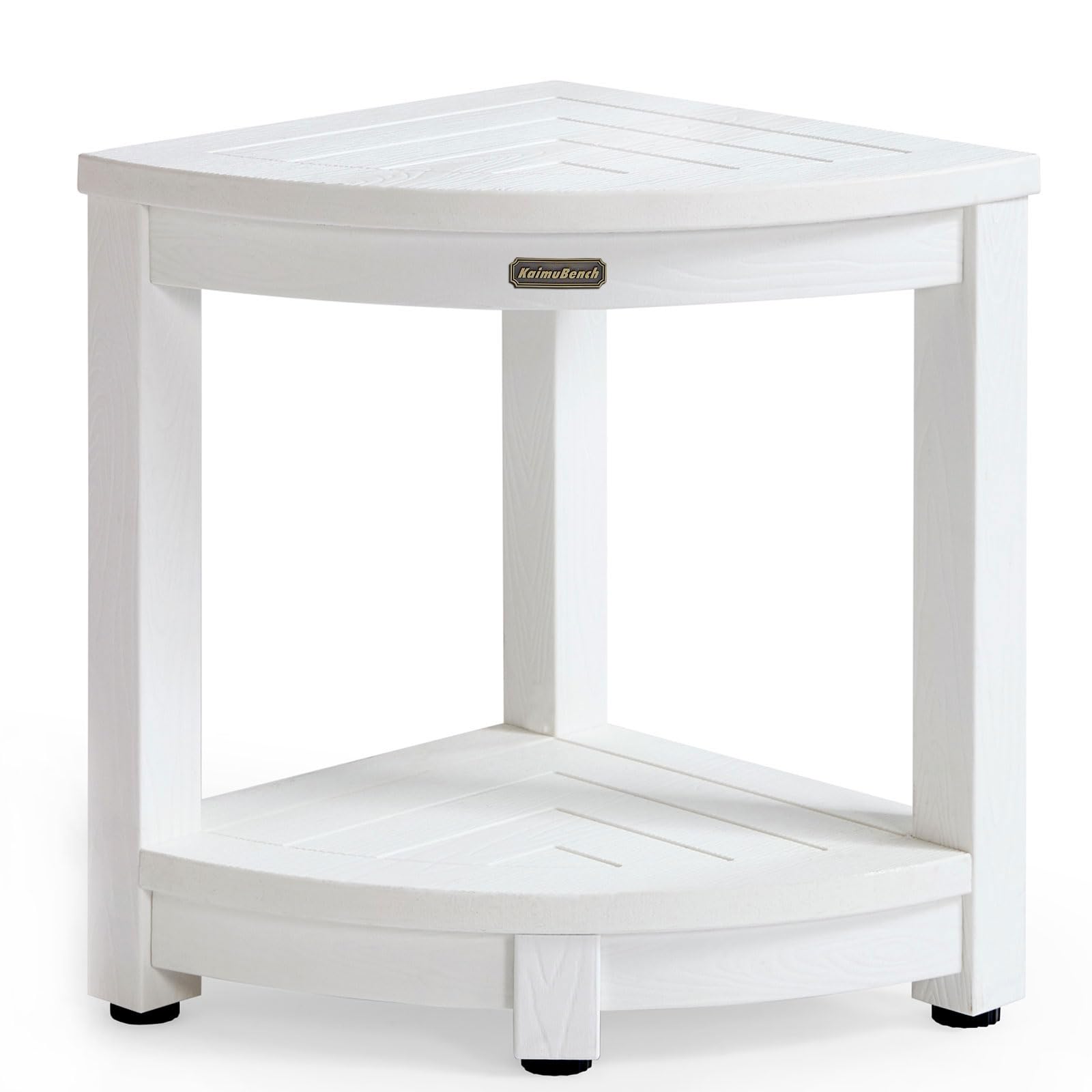 KaimuBench corner shower stool with corner-fit design and built-in storage for essentials.