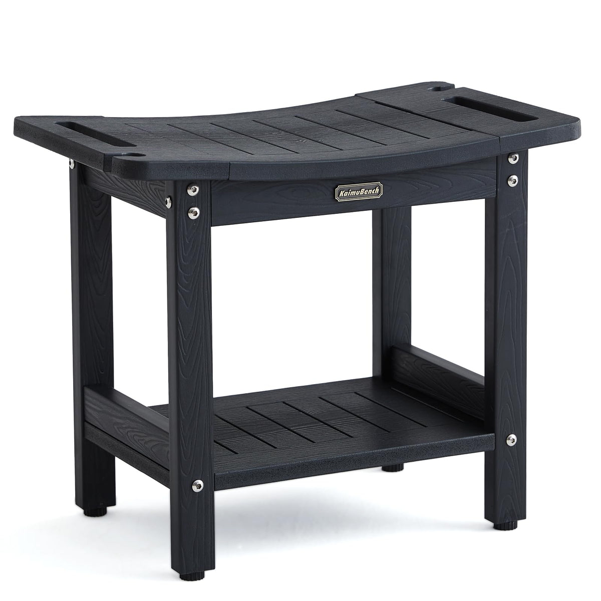 KaimuBench shower seat with handles and head holder for secure support during showers.