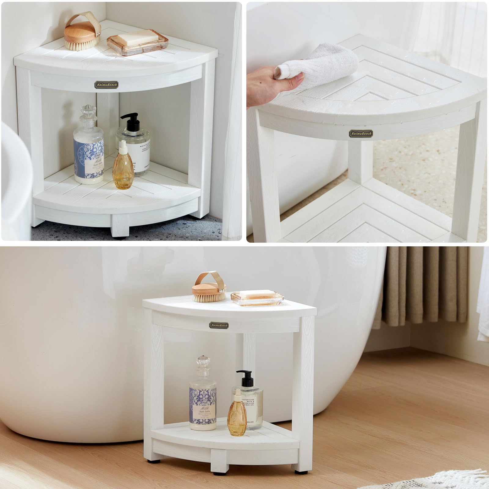KaimuBench non-slip surface adds confidence during showers and baths.