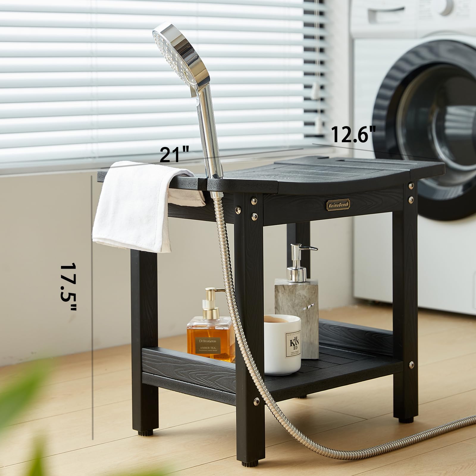 KaimuBench waterproof shower chair keeps moisture out for long-lasting use.