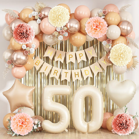 KAINSY beige 50th number balloon for an elegant milestone celebration