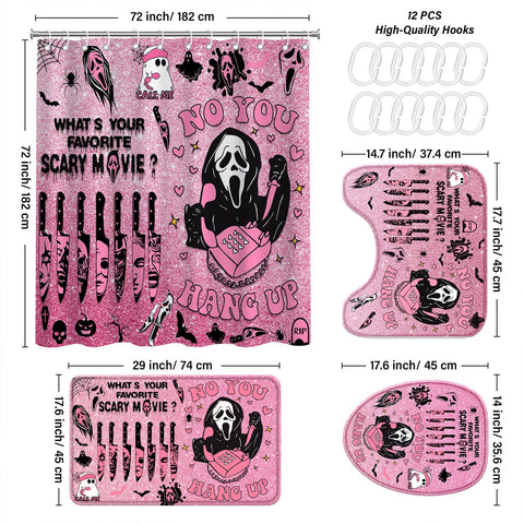 Close-up of KAIRA pink horror curtain pattern for vivid Halloween vibes