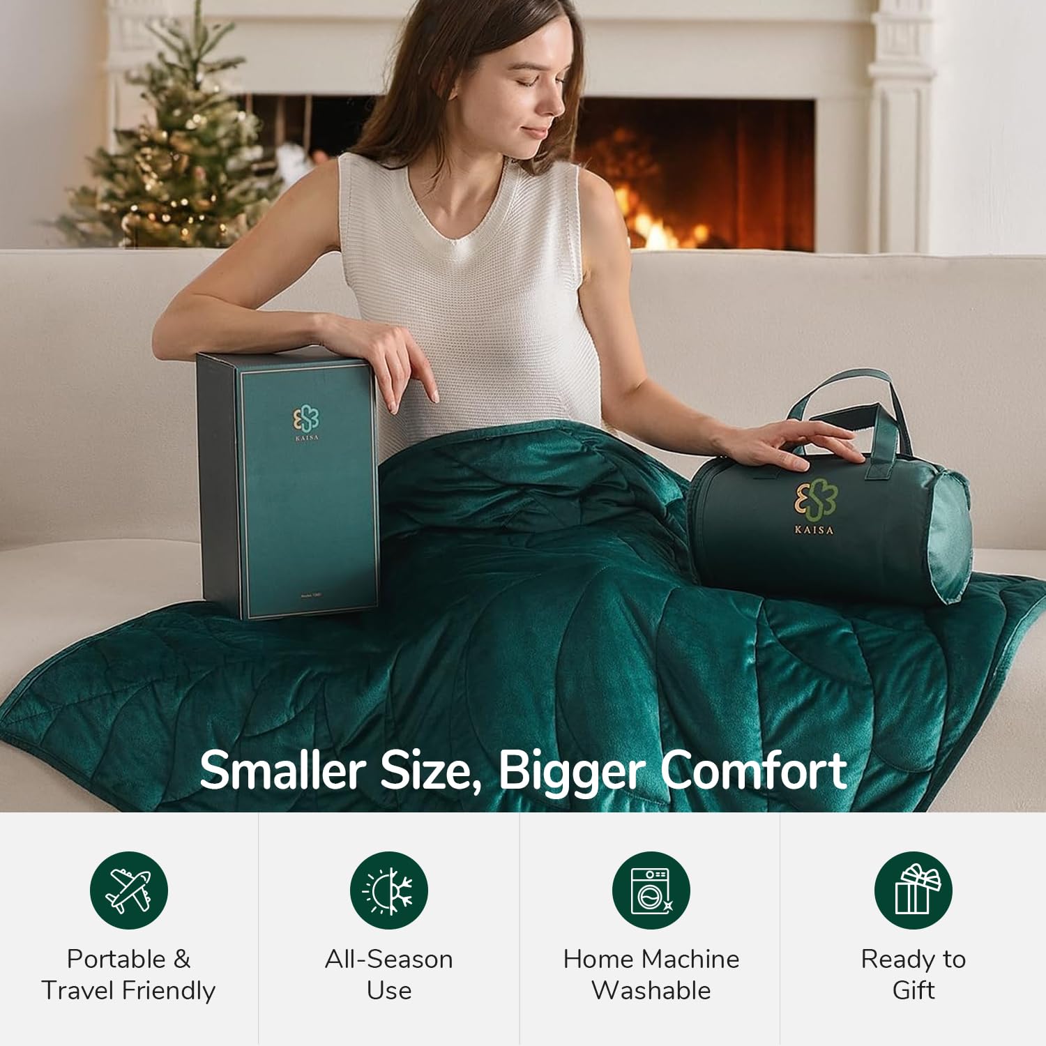 Kaisa leaf-shaped design close-up emphasizes cozy embrace.
