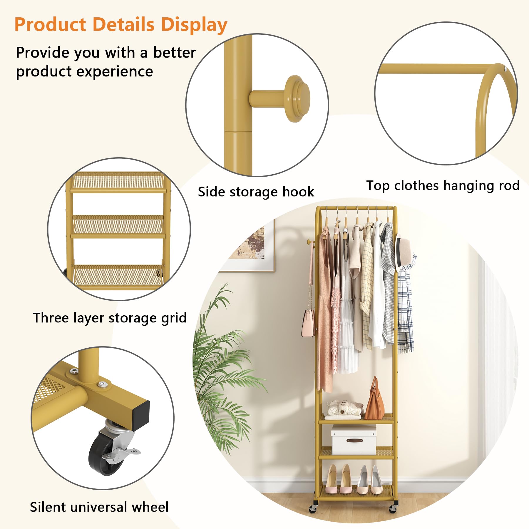 Kaitiemoo 71.85-inch display rack illustrating tall hanging space for garments.