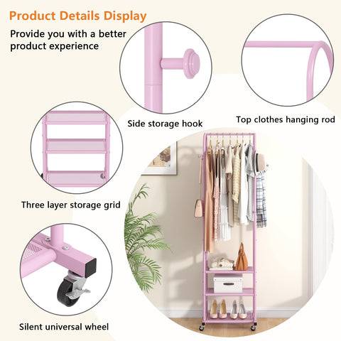 Kaitiemoo pink clothing rack, arched top, ideal for coats and skirts.