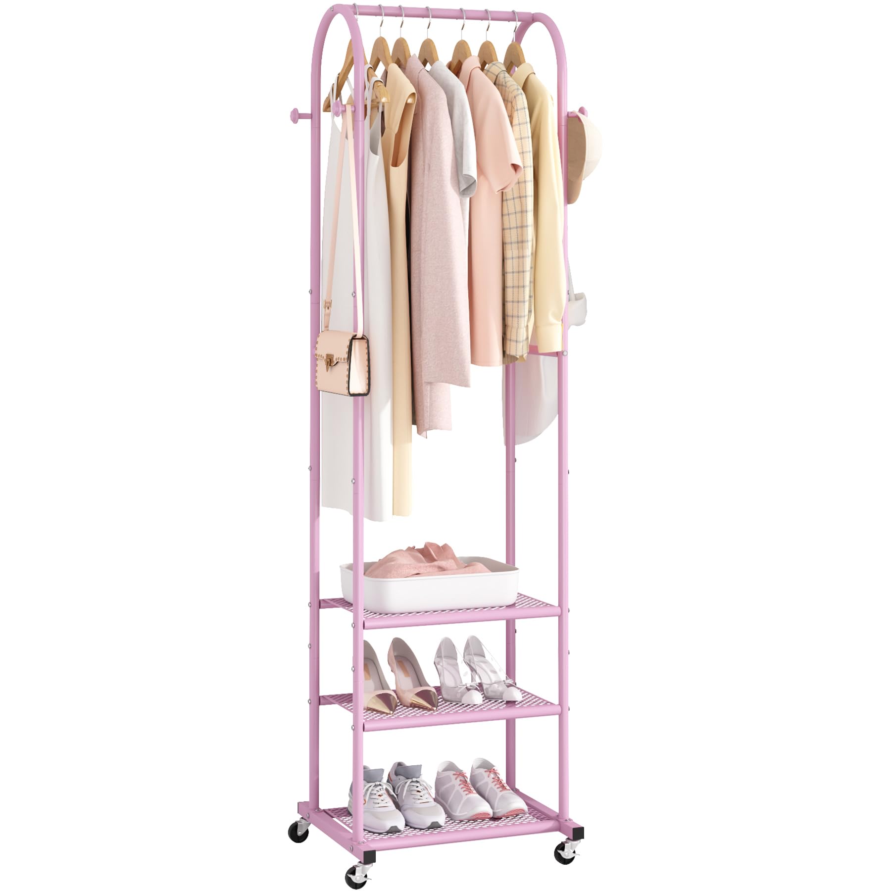 Kaitiemoo heavy-duty clothing rack with wheels, front view shows wide hanging space.