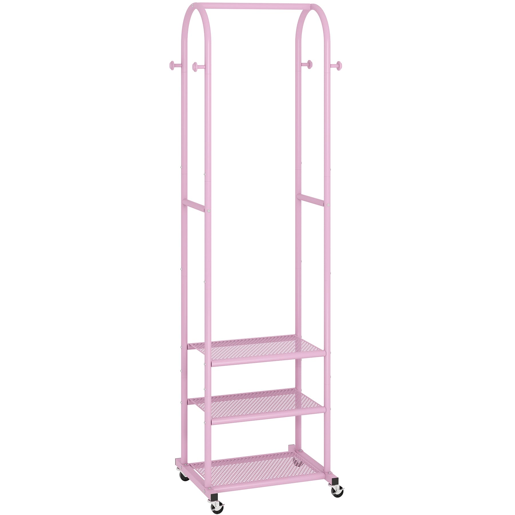 Kaitiemoo heavy-duty clothing rack with wheels, side view highlights sturdy three-shelf design.