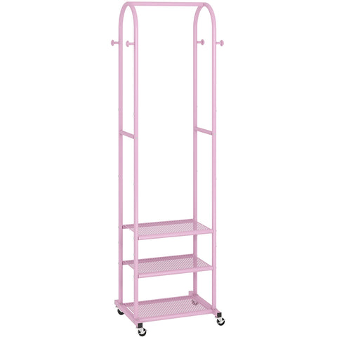 Kaitiemoo heavy-duty clothing rack with wheels, side view highlights sturdy three-shelf design.