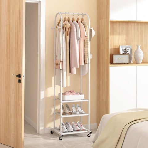 Kaitiemoo white garment rack in living space—adds organized elegance.