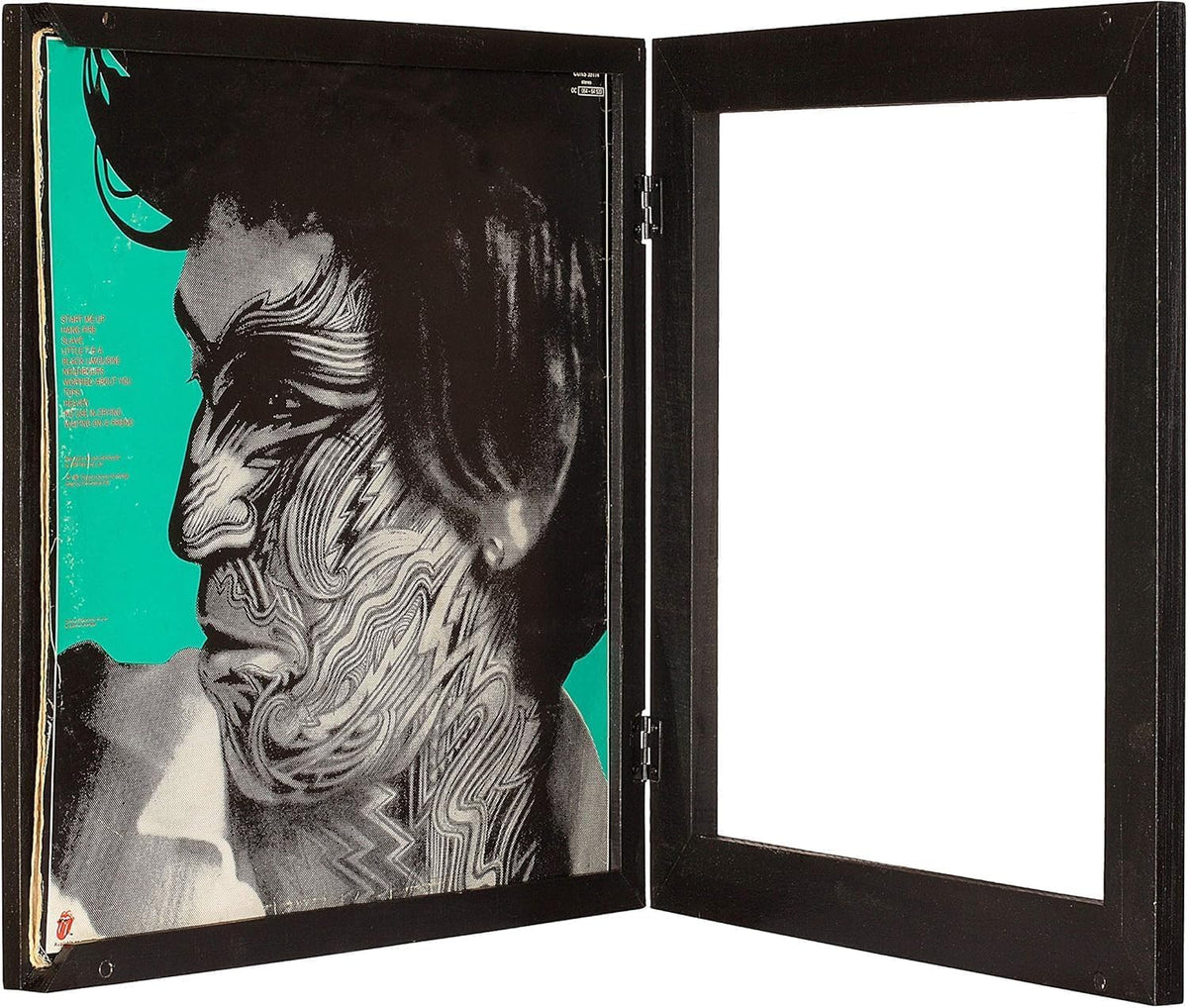KAIU vinyl record frame with black wood finish showcases your LP art on the wall.