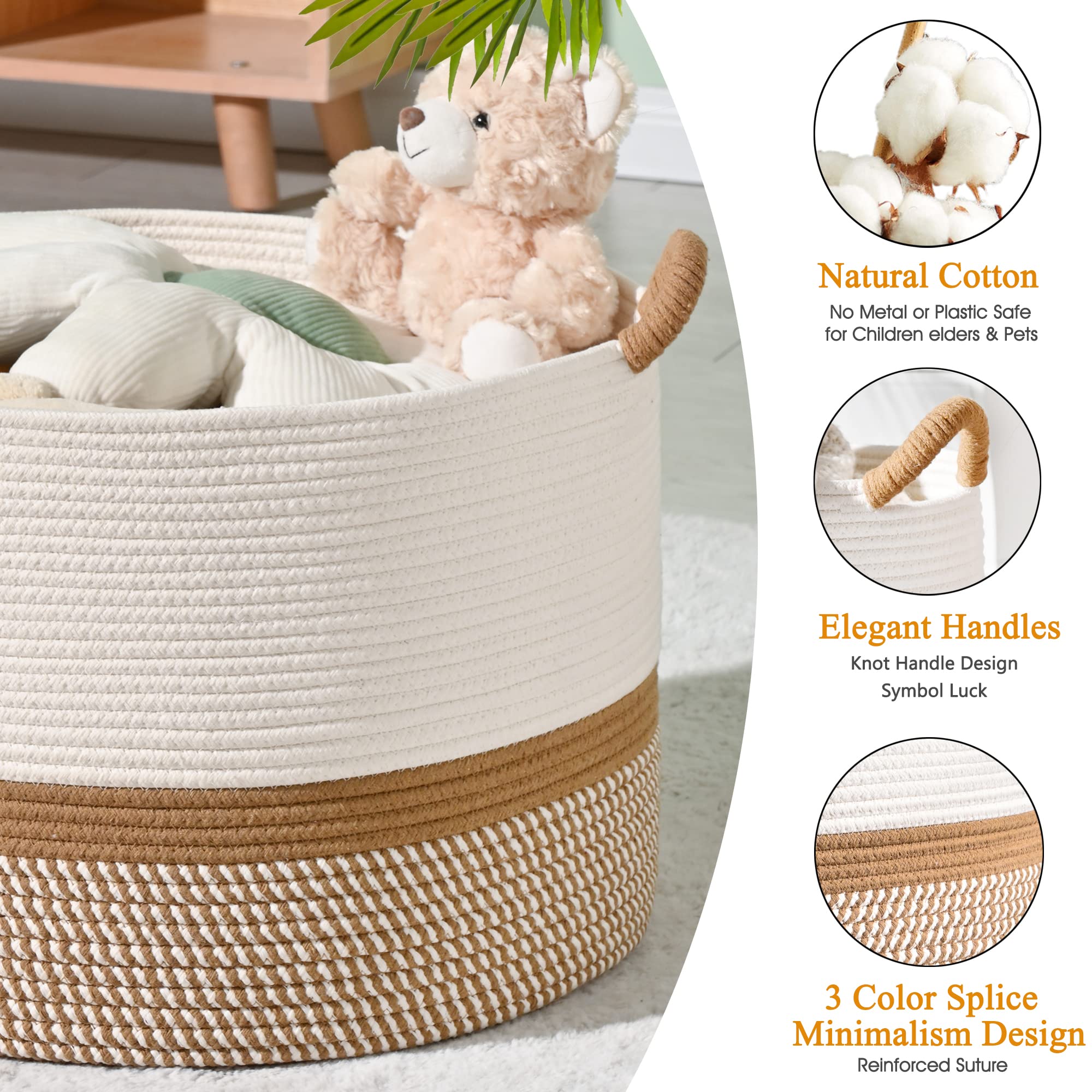 KAKAMAY cotton rope basket suitable for living room storage and decor