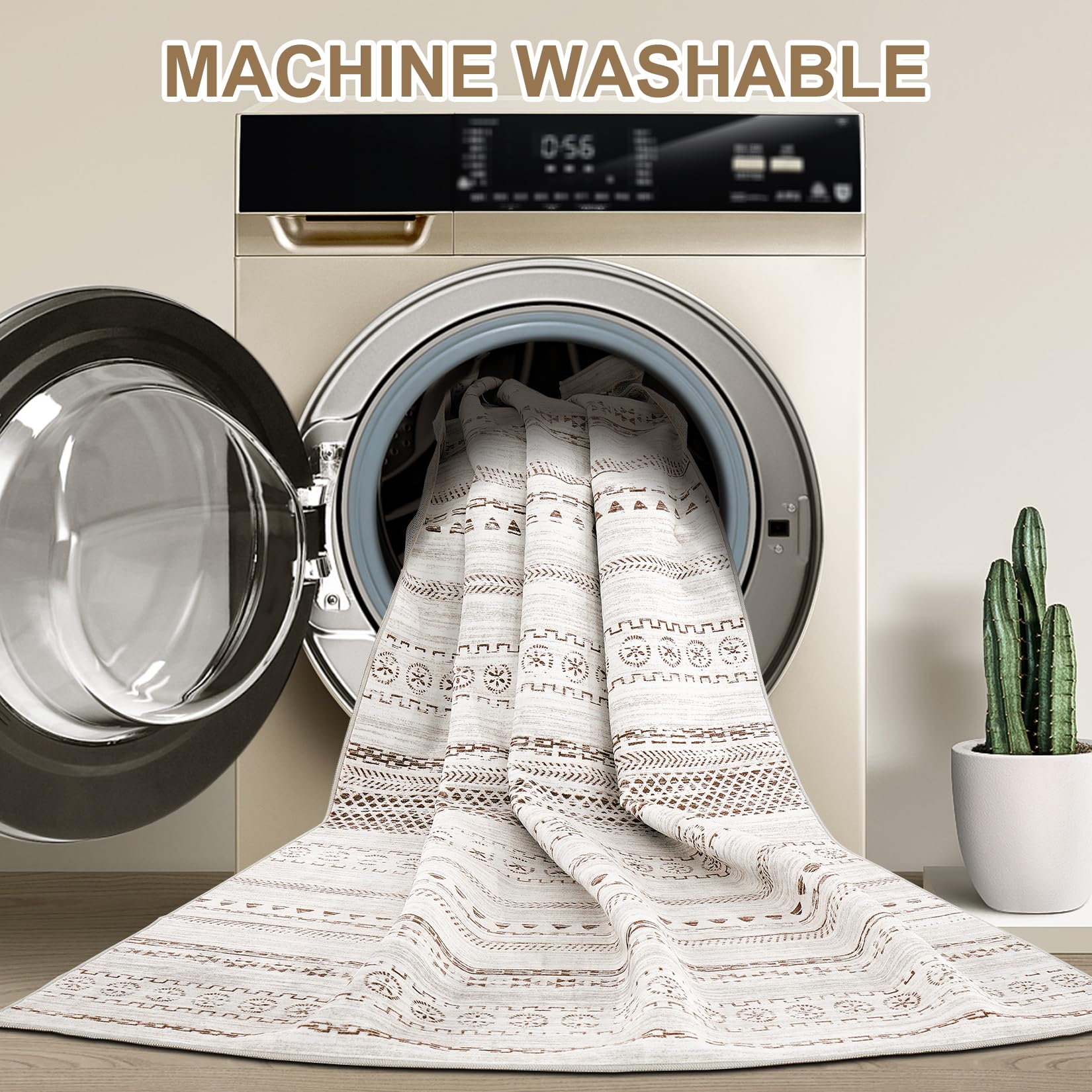 Kakania 8x10 area rug is machine washable for easy upkeep.