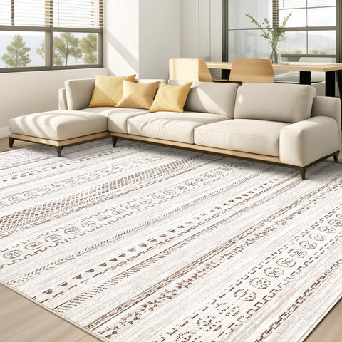 Kakania 8x10 washable rug with non-slip brown finish for living rooms.