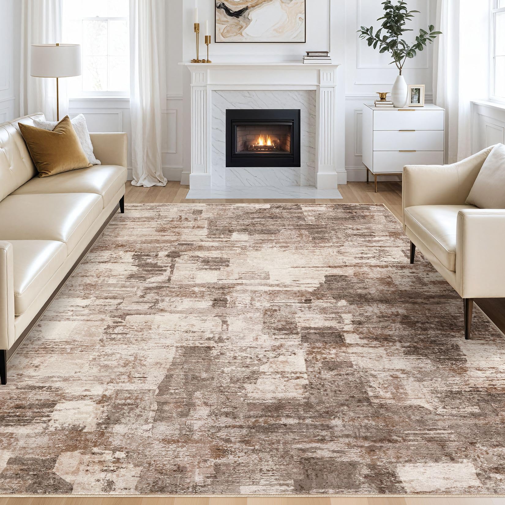 Kakania Abstract Living Room Rug 8x10 front view shows neutral style and cozy feel