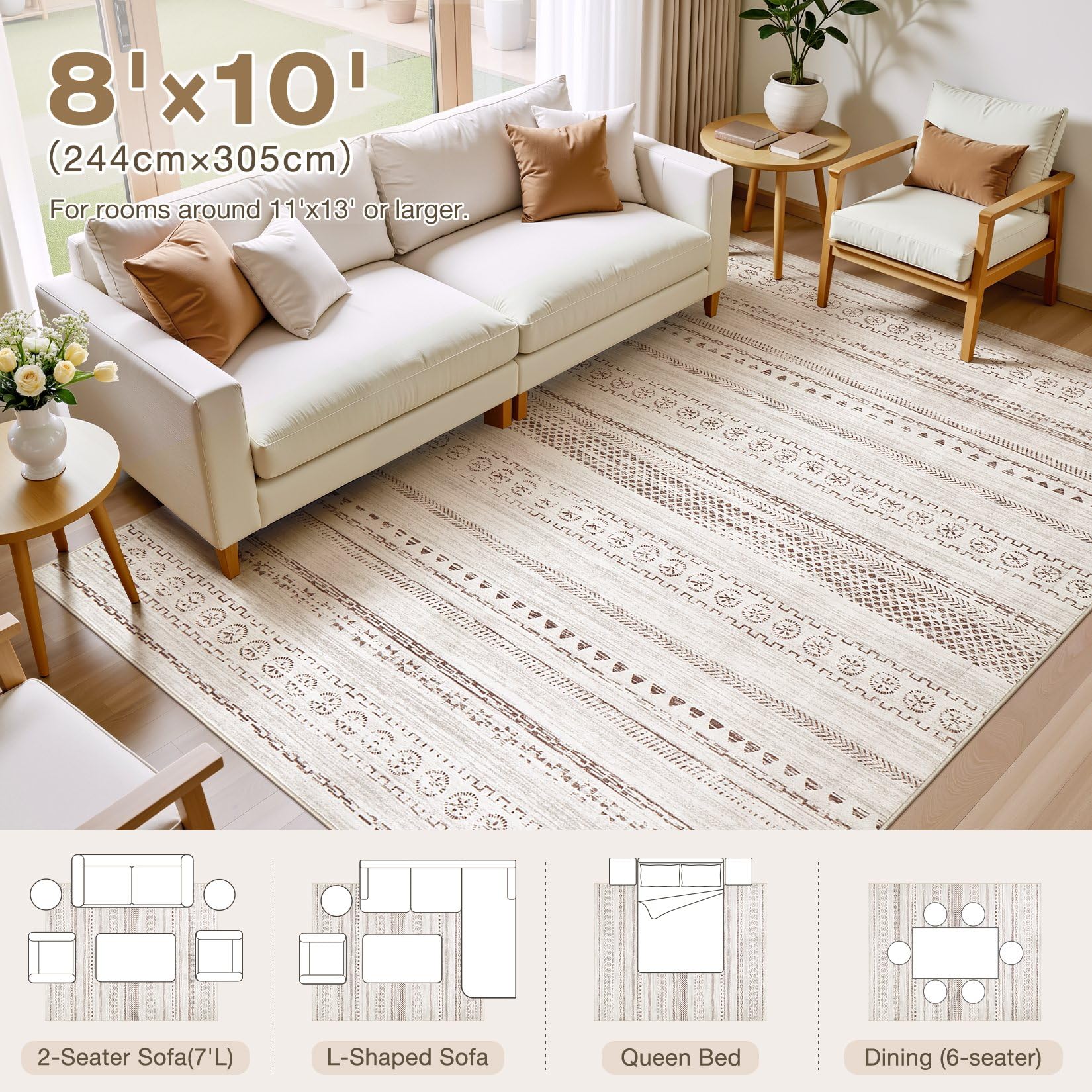 Kakania boho geometric rug in soft pile for bedrooms and lounges.