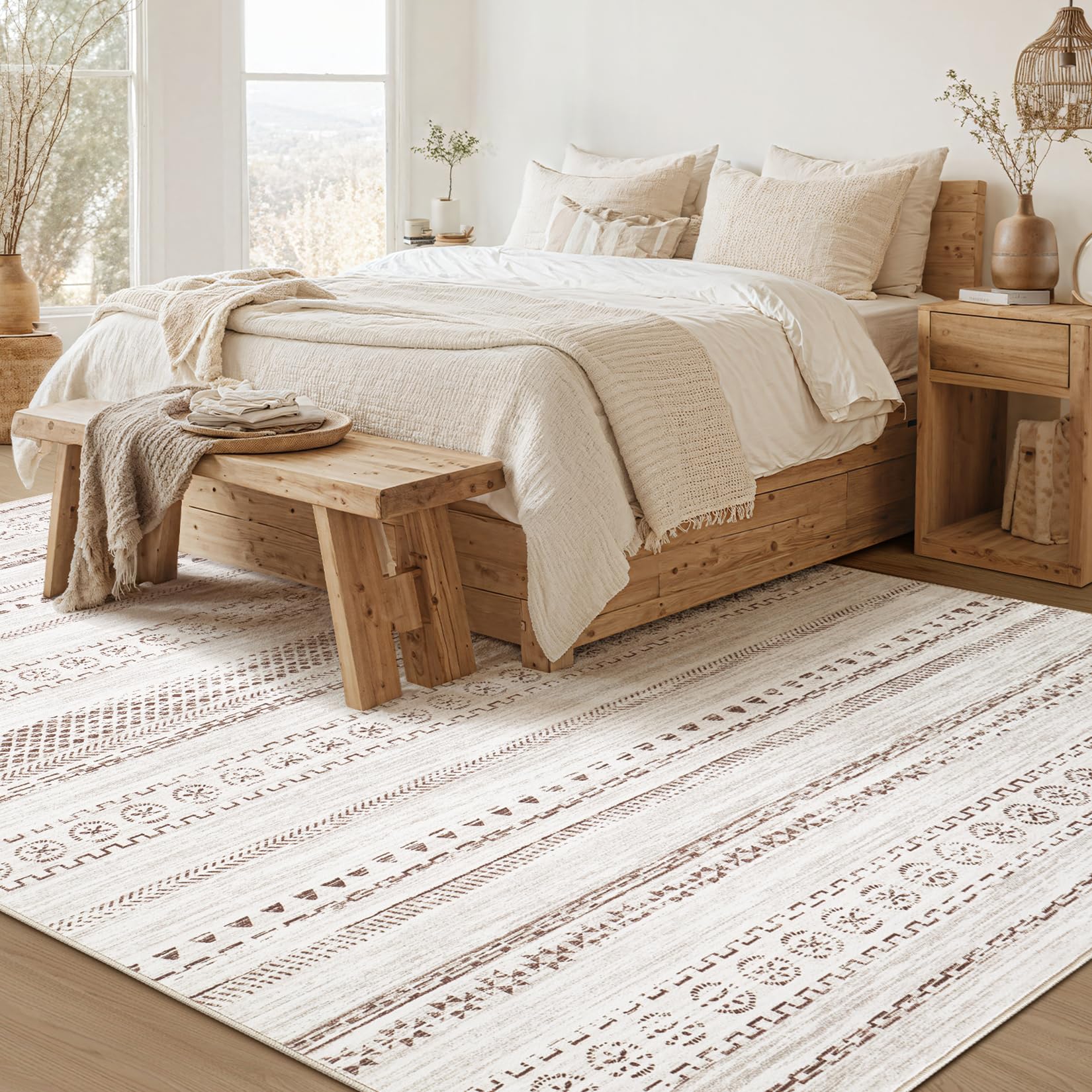 Kakania rug with silicone backing stays in place on wood floors.