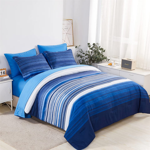 KAKIJUMN stripe comforter set on a queen bed offering modern style and cozy warmth.