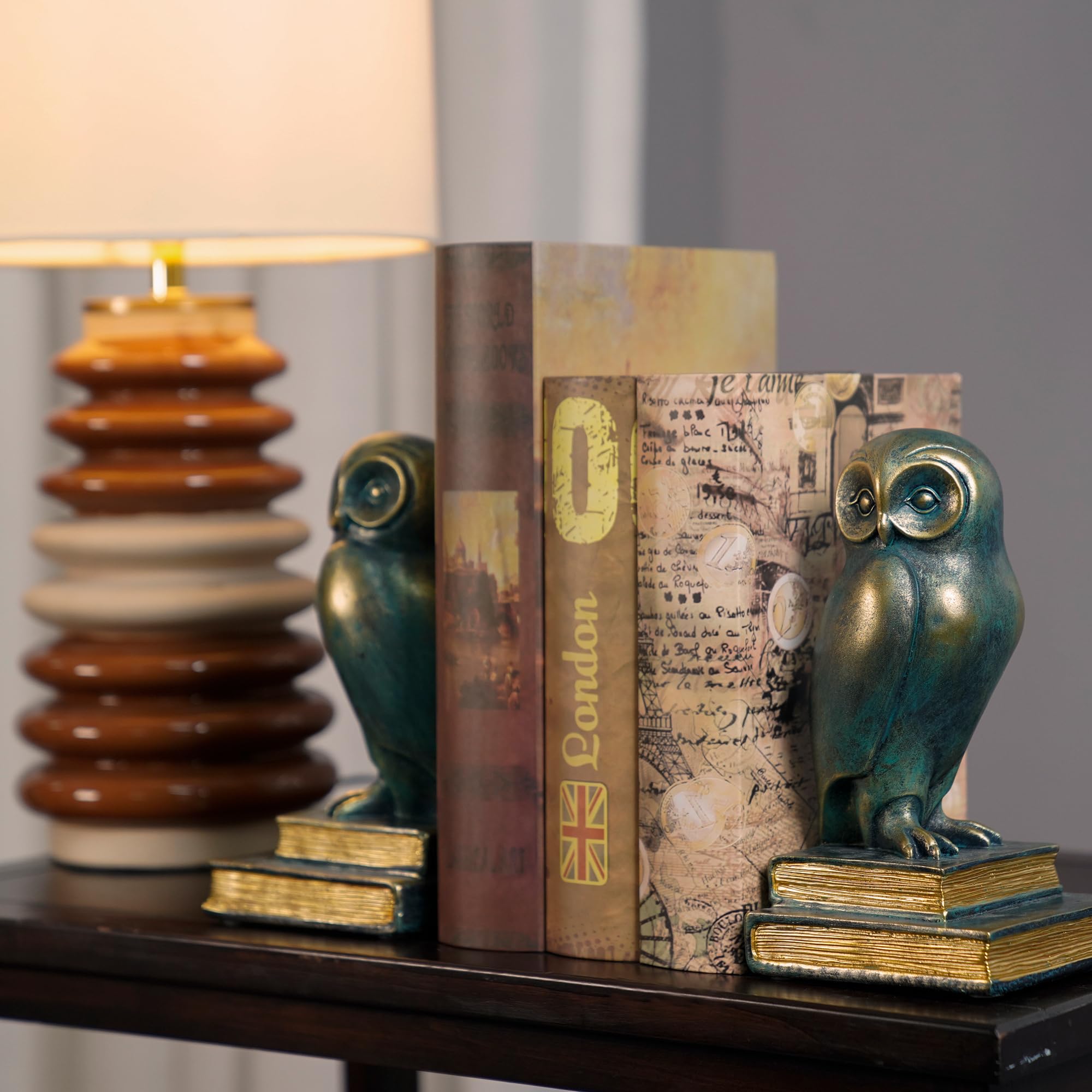 Kakizzy Owl Book Ends bronze desk display perfect for study or workspace.