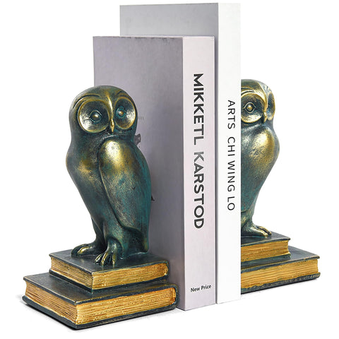 Kakizzy Owl Book Ends front view shows bronze finish for stylish shelves.