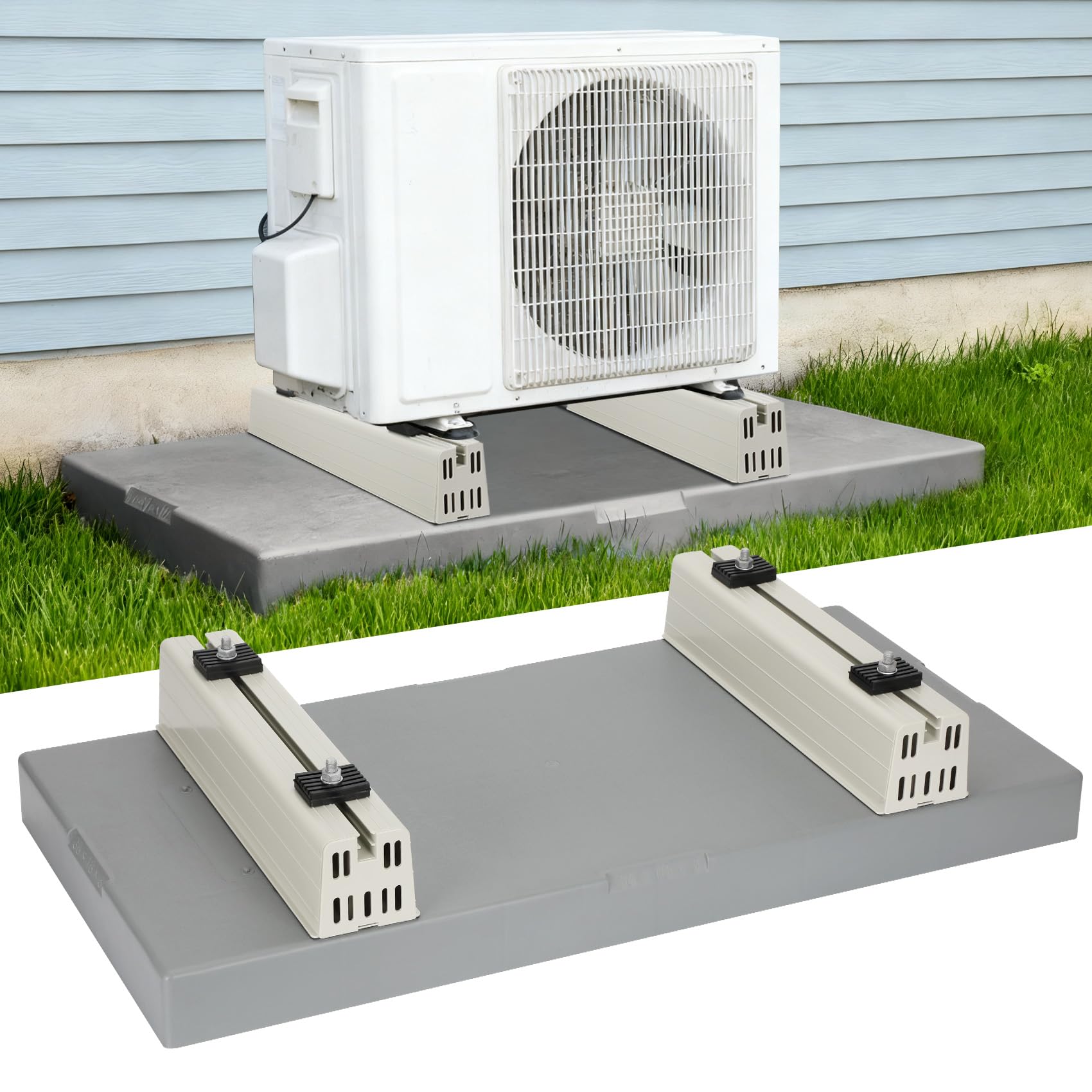 Kalageen mini split pad on concrete showing stable outdoor mounting