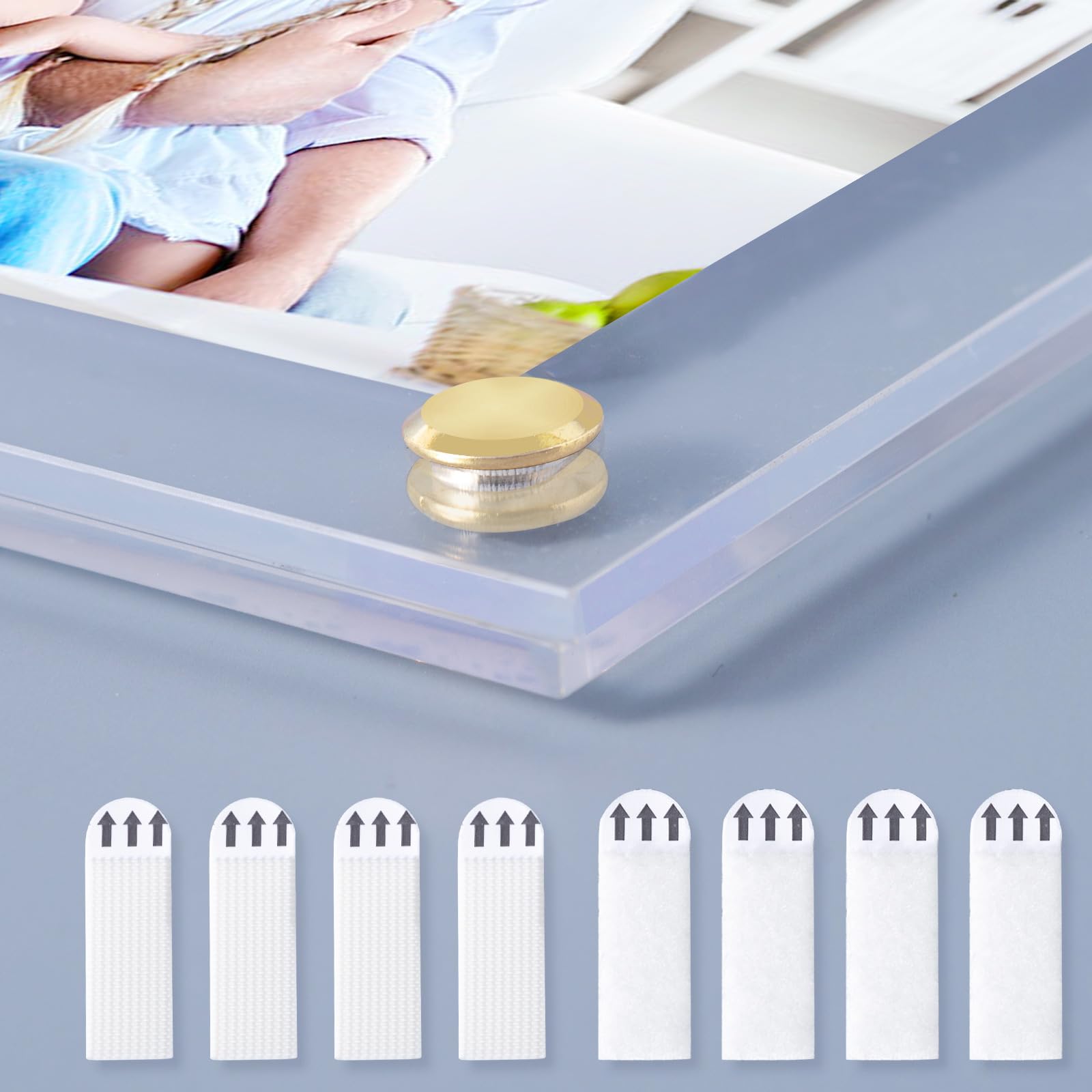 Kalami stick-on installation prevents wall damage while securely holding the frame.