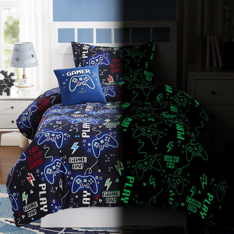 Kaleido Space kids comforter set twin glow design shows soft microfiber for cozy nights