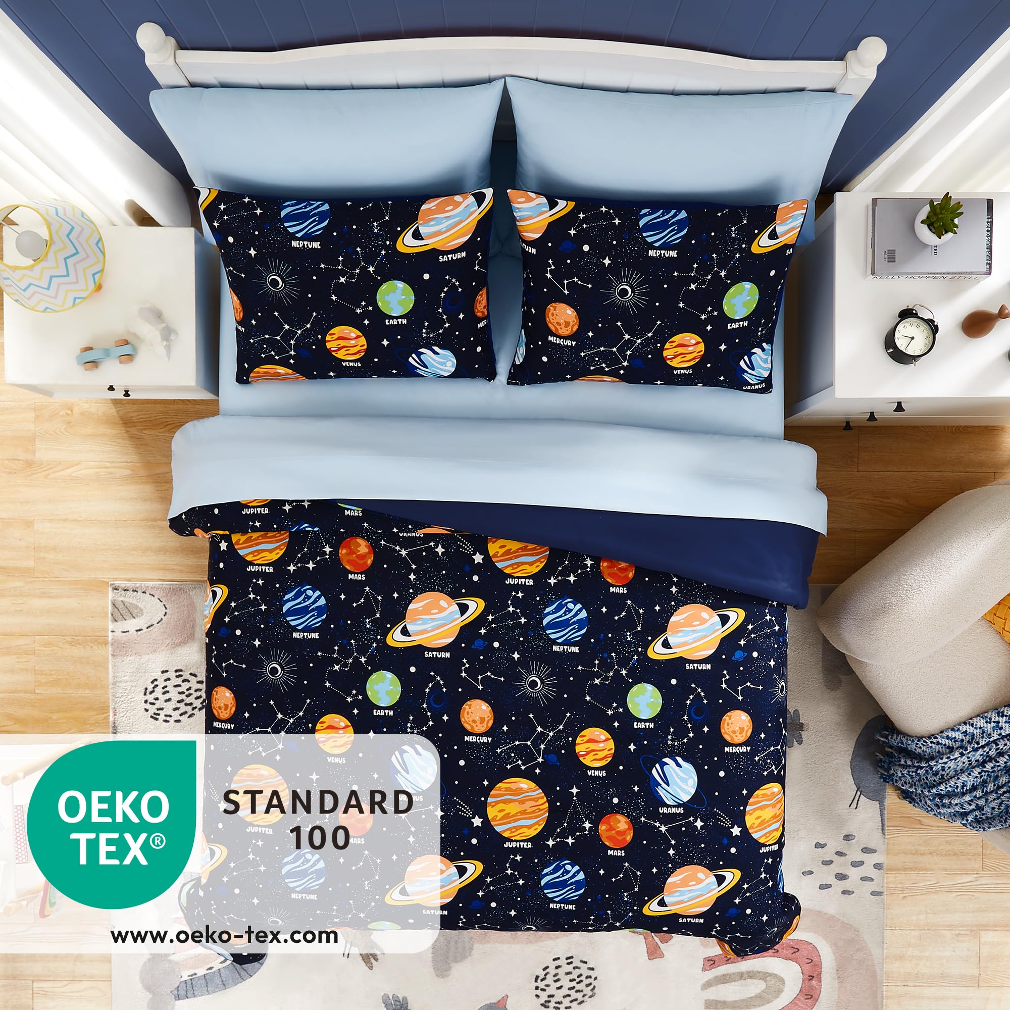 Machine washable Kaleido Space comforter set for easy cleaning