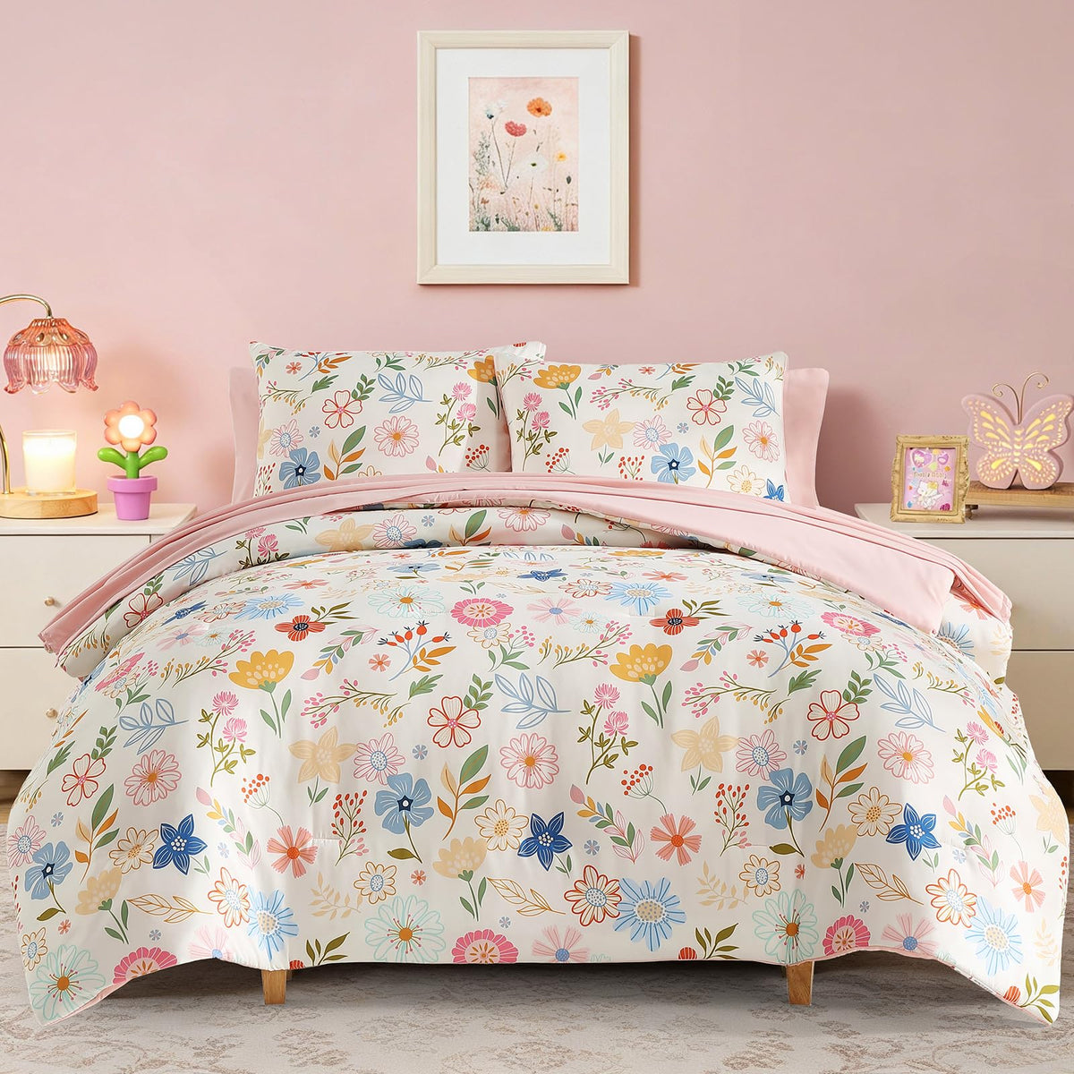 Kaleido Space twin comforter in pastel garden shows cozy warmth and softness