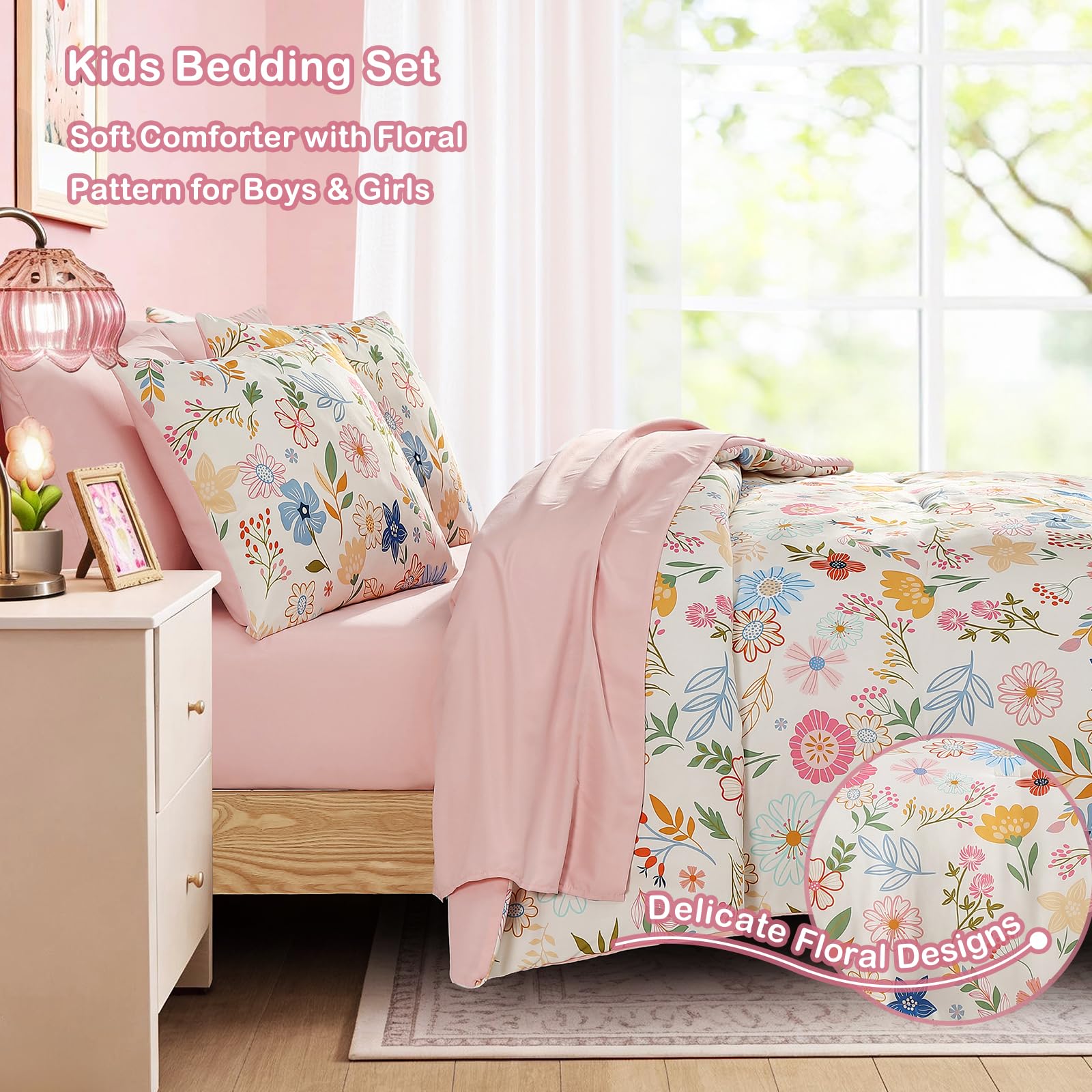 Kaleido Space pillowcase in pastel garden highlights breathable fabric and easy care