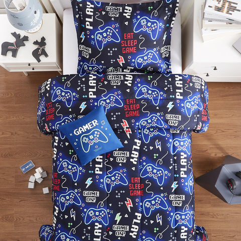 Kaleido Space twin-xl comforter close-up reveals premium microfiber fabric and gentle touch