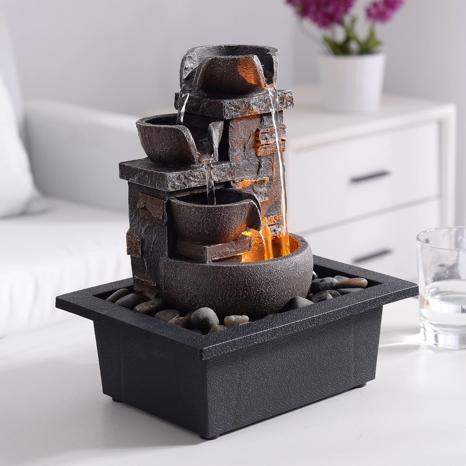 Kalona desktop fountain mimicking castle-rock look adds natural decor to any space.