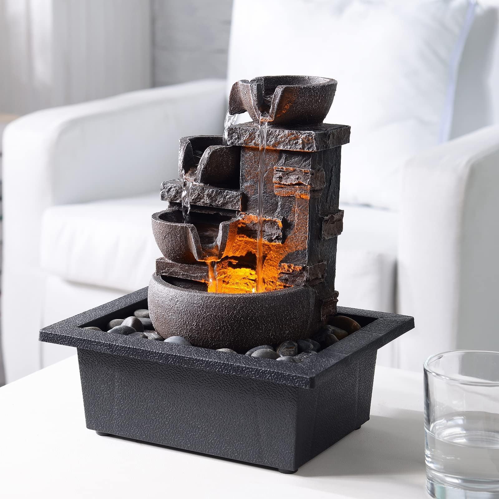 Kalona desktop fountain dimensions 21x16.5x25.5 cm fit on desks.