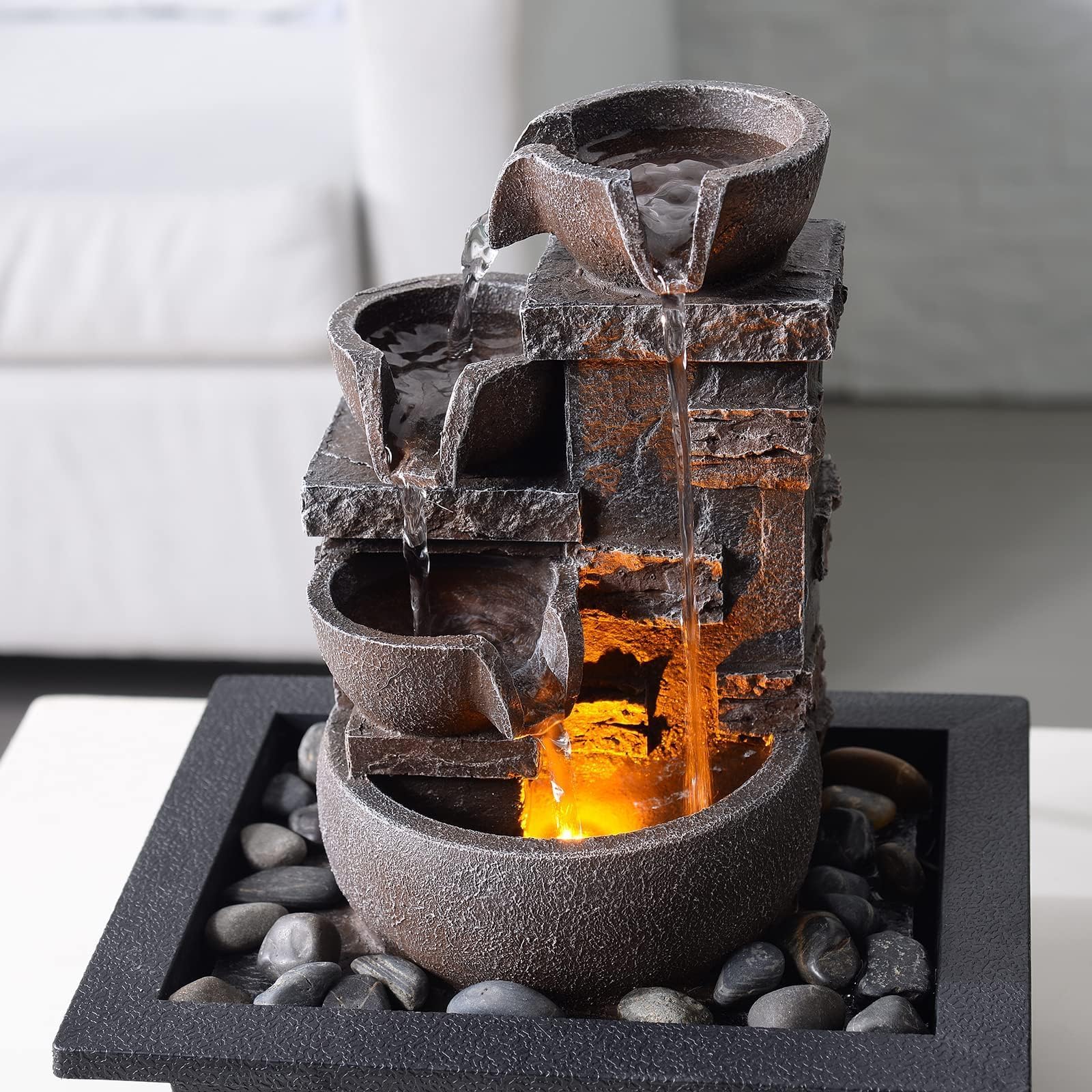 Kalona desktop fountain made of durable resin for long-lasting indoor use.