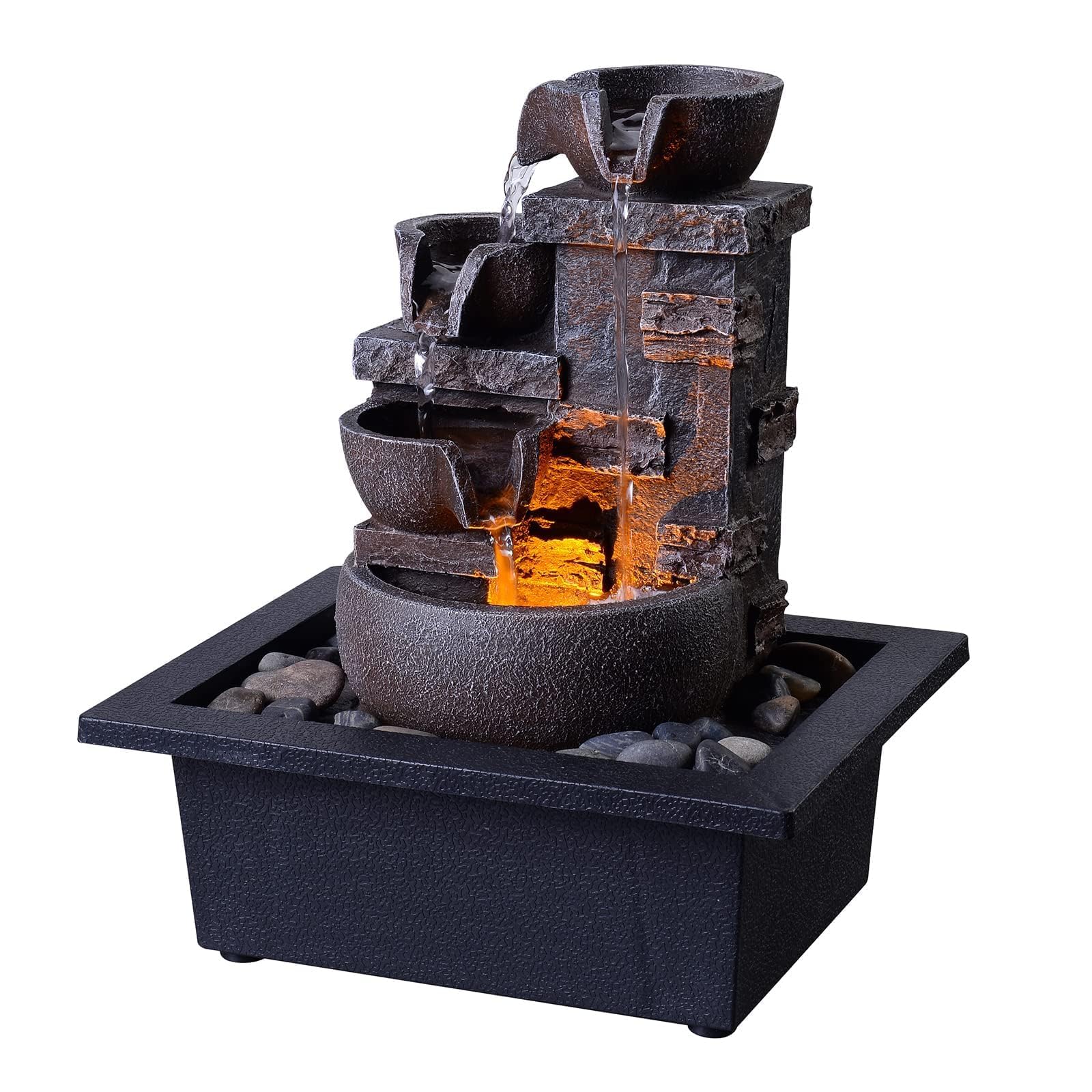 Kalona desktop fountain easy setup: fill and plug-in for immediate operation.