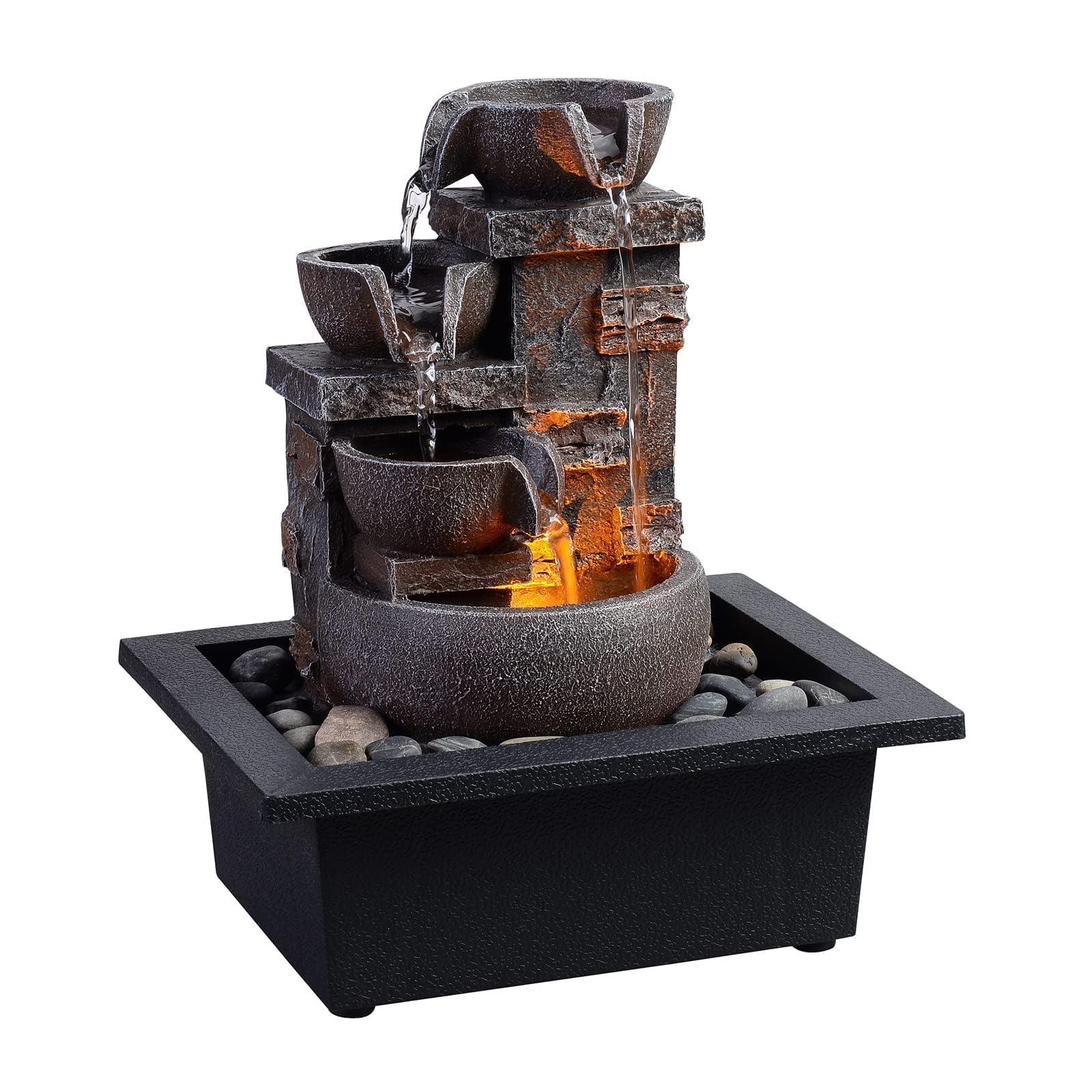Kalona desktop fountain imitation-stone tone enhances rustic or zen-inspired spaces.