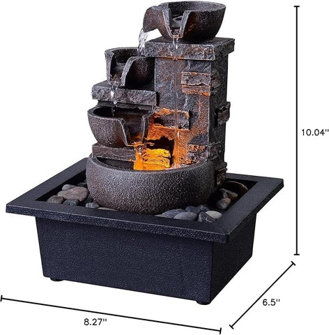 Kalona desktop fountain includes a built-in pump delivering soothing water sounds.