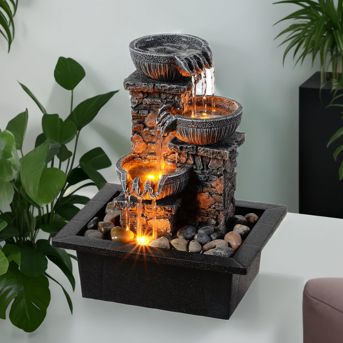 Kalona tabletop fountain castle waterfall enhances desk ambience with soothing cascade.