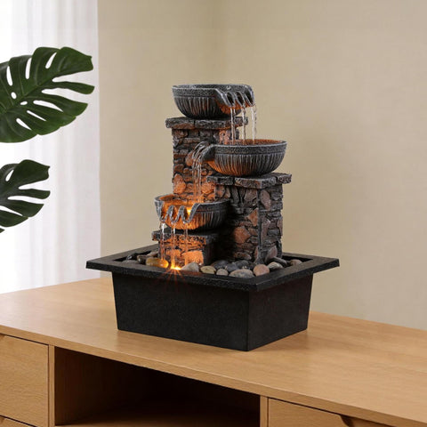 Kalona tabletop fountain easy setup with plug-in power and simple water refill.