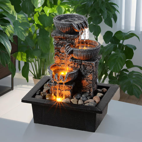 Kalona tabletop fountain LED light adds gentle glow for meditation and focus.