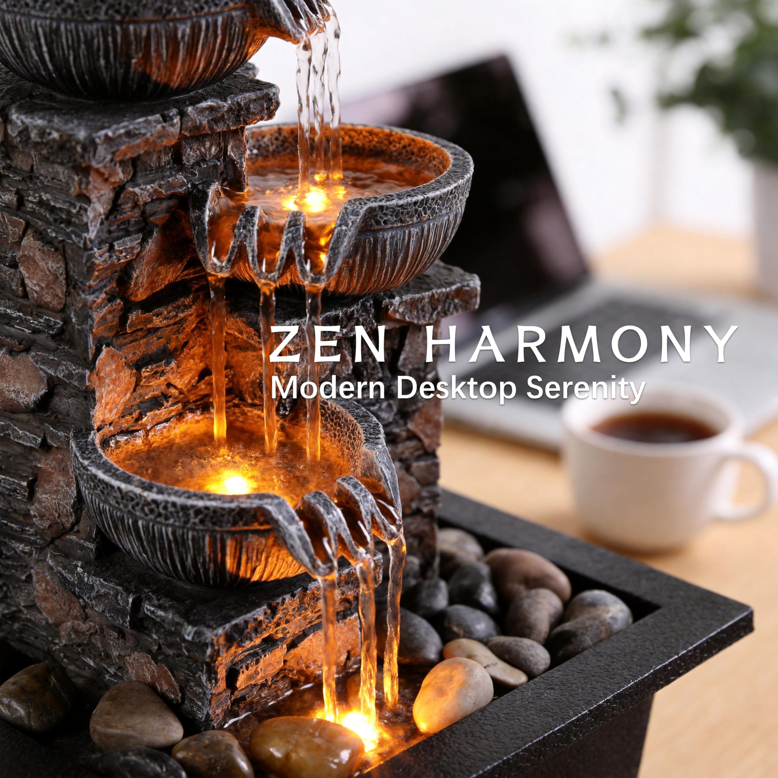 Kalona tabletop fountain pump operation highlights quiet, continuous circulation.